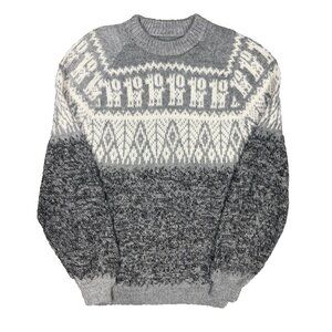 Baby Alpaca Knit Sweater Animal Pattern Grey Crewneck Small